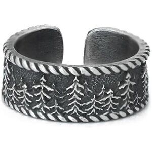 Vintage Forest Cuff Open Ring for Men Couple Wedding Bands Retro Trendy